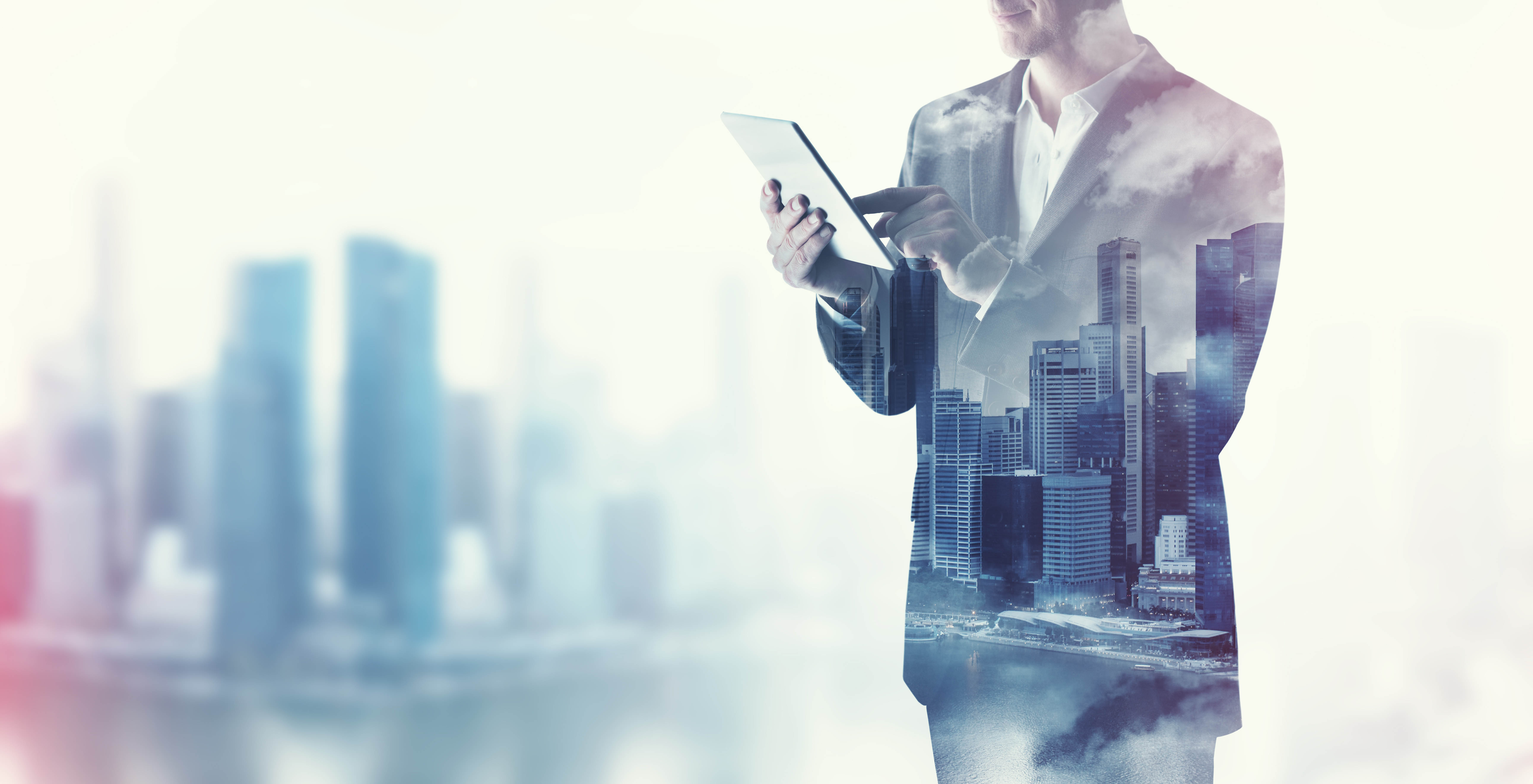 Professional business leader with cityscape